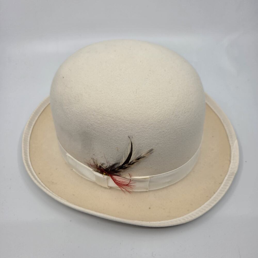 White Bowler Derby Hat Size Small Classic Wool Dress Hat Vintage Style 100% Wool
